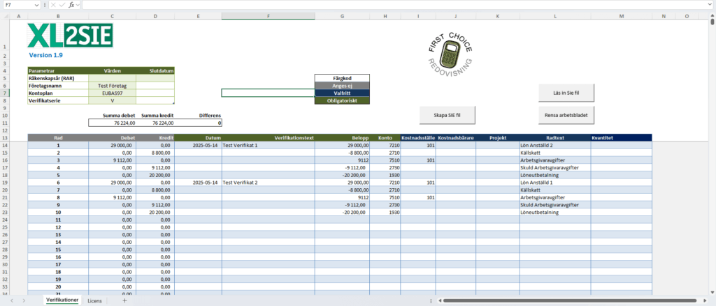 Excel till SIE
