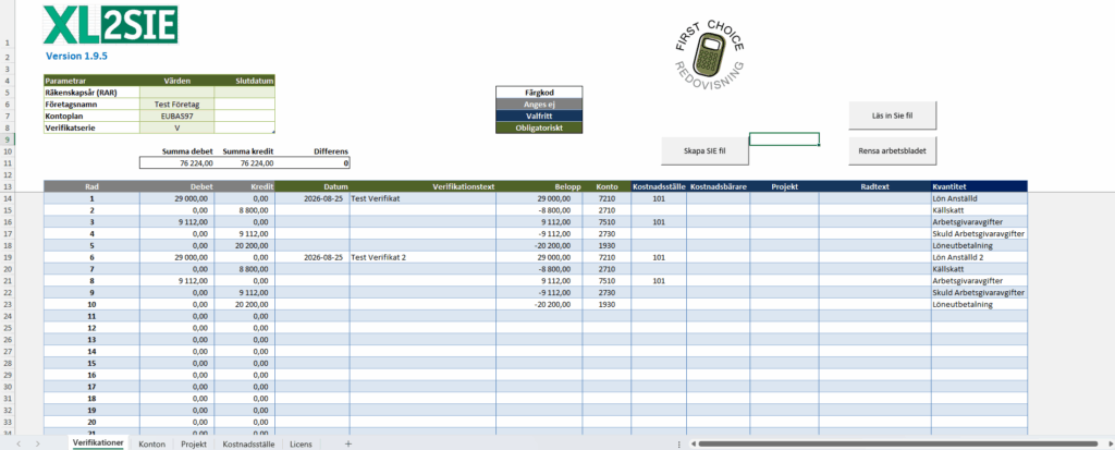 Excel till SIE